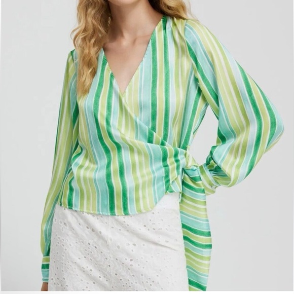 Zara Green striped multicolored wrap top - Picture 3 of 15